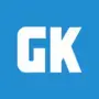 GK logo with white letters on a blue background